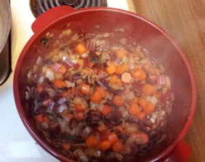 The veggies after cooking. Chard is so pretty.