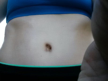 Midriff in the mountains. Yes, my belly button is no longer round due to TRAM surgery. I kind of like the new shape.