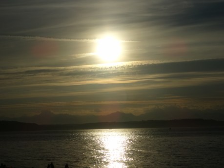 Our view at dinner. Puget Sound and the Olympic Mountains.