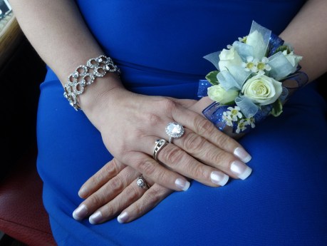 Corsage and prom bling on display.